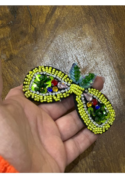 Boncuk Taş Payet Işleme Yapraklı Arma Dikiş Aplike 8x4 cm