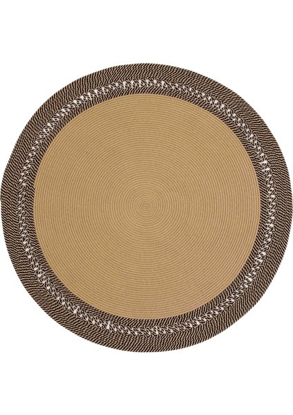Luke 872 Siyah Yuvarlak Halı Bohem Örgü Hasır Kilim Dekoratif Mutfak Balkon Banyo Halısı