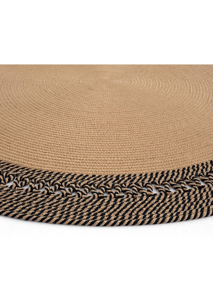 Luke 872 Siyah Yuvarlak Halı Bohem Örgü Hasır Kilim Dekoratif Mutfak Balkon Banyo Halısı indirimleri