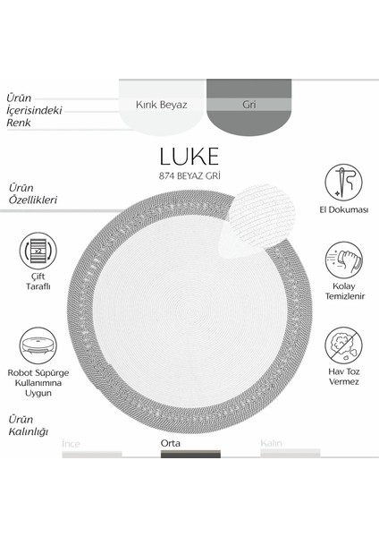 Cool Halı luke 874 Beyaz Yuvarlak Halı Dekoratif Antre Halısı Mutfak Halısı Hasır Balkon Halısı Banyo Halısı fiyatları