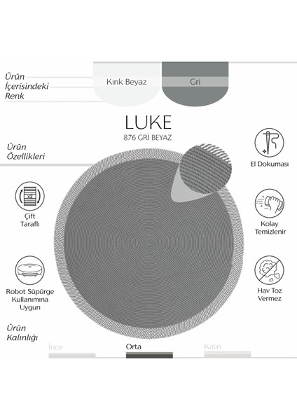 Cool Halı luke 876 Gri Yuvarlak Halı Dekoratif Antre Hol Halısı Mutfak Halısı Hasır Balkon Halısı Banyo Halısı fiyatları