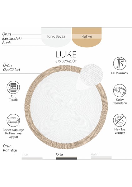 Cool Halı luke 875 Beyaz Yuvarlak Halı Dekoratif Antre Halısı Mutfak Halısı Hasır Balkon Halısı Banyo Halısı fiyatları