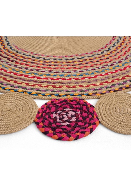 Luke 416 Renkli Yuvarlak Halı Bohem Örgü Hasır Kilim Dekoratif Mutfak Balkon Banyo Halısı indirimleri