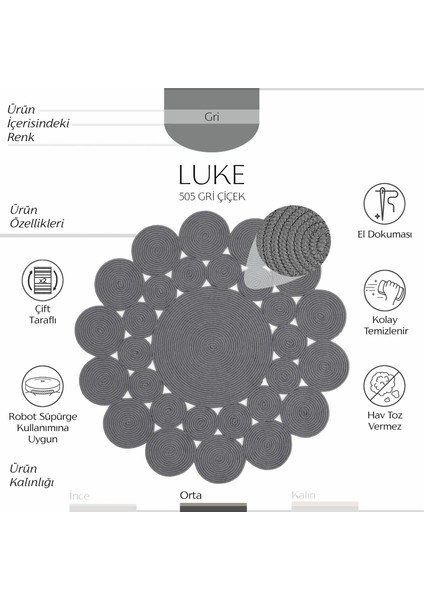 Cool Halı luke 505 Gri Yuvarlak Halı Dekoratif Antre Hol Halısı Mutfak Halısı Hasır Balkon Halısı Banyo Halısı fiyatları