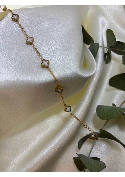 Çelik Minimal Beyaz Vc Model Yonca Bileklik