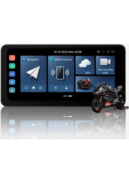 Moto Smart Ultra Android 12 Navigasyon Carplay / Android Auto / Çift 1080P Kameralı, Sım Kart Destekli 6.3" Motosiklet Multimedya Ekranı (DK-VA-M200)