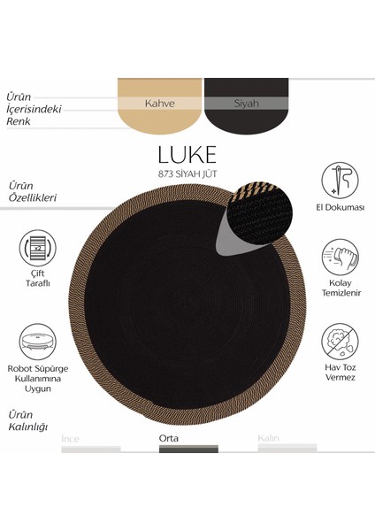 Cool Halı luke 873 Siyah Yuvarlak Halı Dekoratif Antre Halısı Mutfak Halısı Hasır Balkon Halısı Banyo Halısı fiyatları