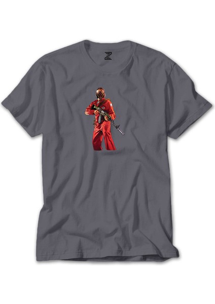 Gta Robber In Red Suit Man Gri Tişört