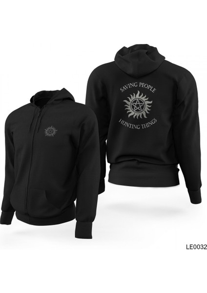 Supernatural Siyah Fermuarlı Limited Edition Kapşonlu Sweatshirt