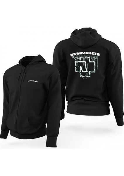 Rammstein Chain Logo Siyah Fermuarlı Limited Edition Kapşonlu Sweatshirt