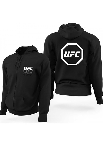 Ufc Logo Siyah Fermuarlı Limited Edition Kapşonlu Sweatshirt