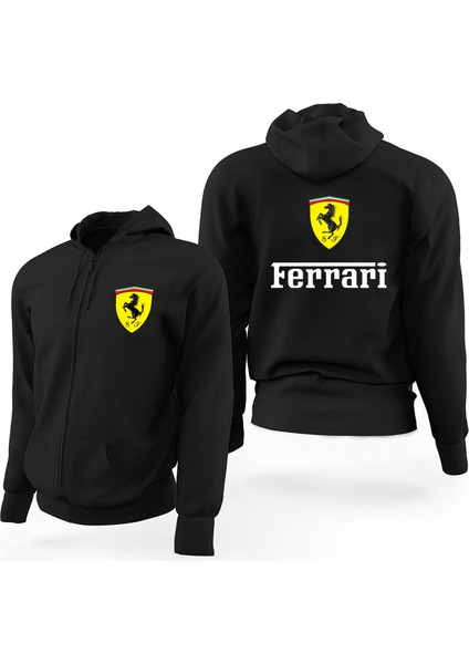 Ferrari In Italy Siyah Fermuarlı Limited Edition Kapşonlu Sweatshirt