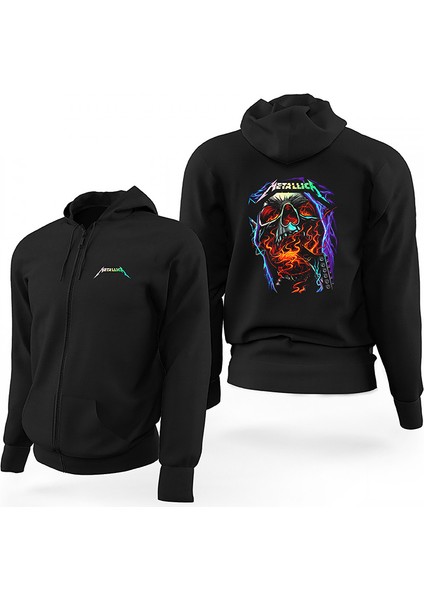 Metallica Skull Guitar Siyah Fermuarlı Limited Edition Kapşonlu Sweatshirt