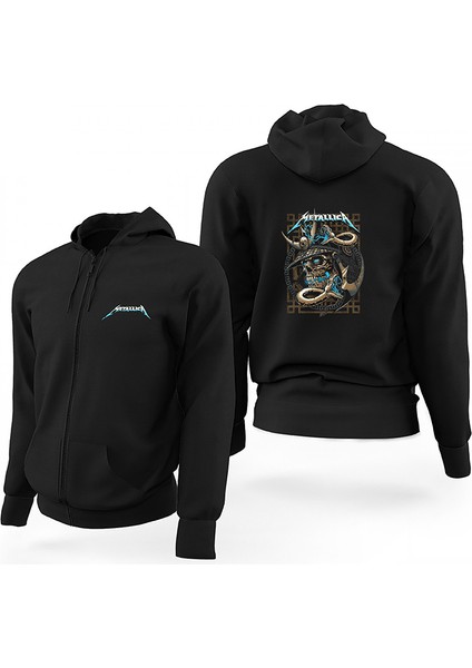 Metallica Kurukafa Yılan Siyah Fermuarlı Limited Edition Kapşonlu Sweatshirt