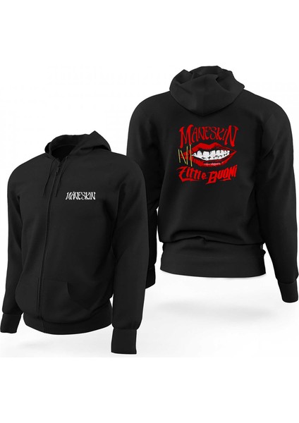 Maneskin Zitti E Buoni Siyah Fermuarlı Limited Edition Kapşonlu Sweatshirt