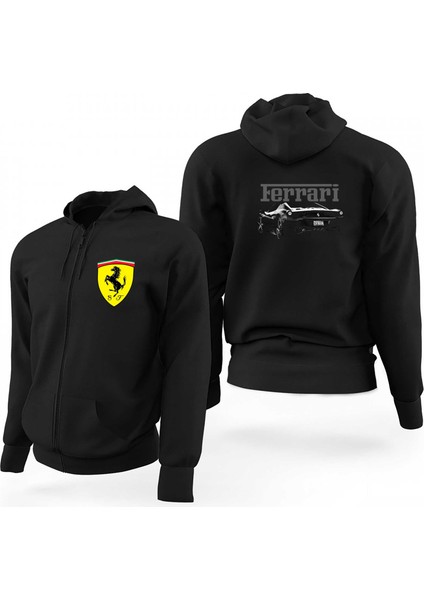 Ferrari Ghost Siyah Fermuarlı Limited Edition Kapşonlu Sweatshirt