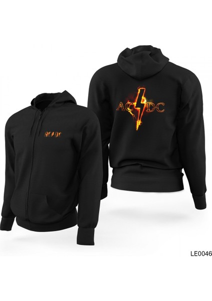 Ac - Dc Sun Siyah Fermuarlı Limited Edition Kapşonlu Sweatshirt