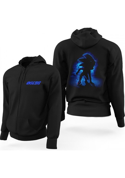 Sonicthe Hedgehog Siyah Fermuarlı Limited Edition Kapşonlu Sweatshirt