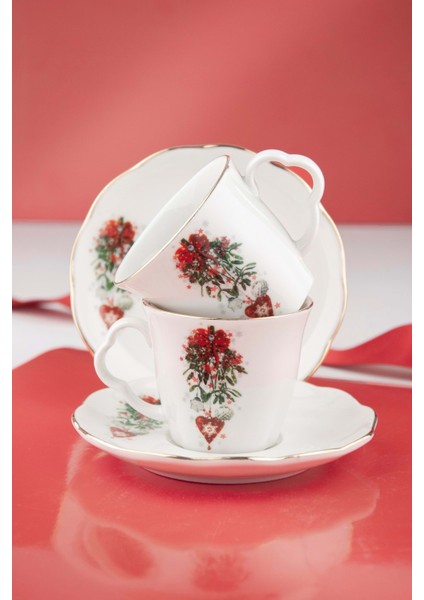 Christmas Love Altın Yaldızlı Iki Kişilik Kahve Fincan Takımı