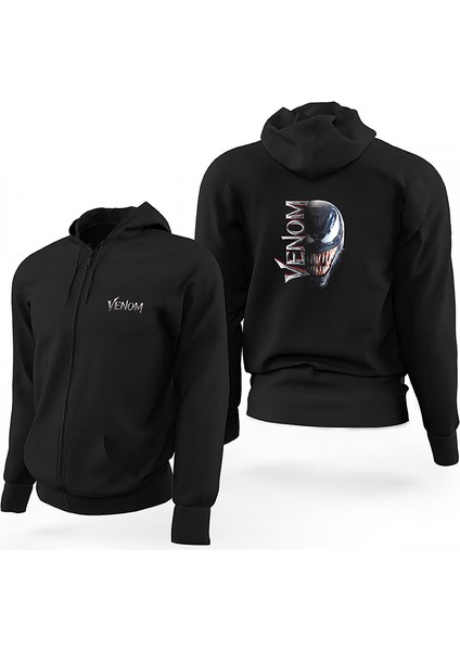 Venom Siyah Fermuarlı Limited Edition Kapşonlu Sweatshirt