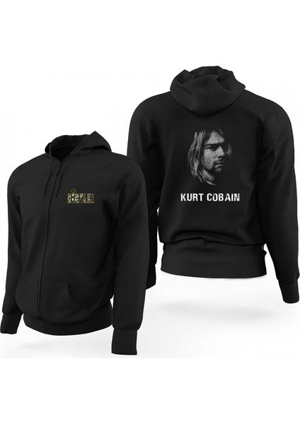 Kurt Cobain Lyrics Siyah Fermuarlı Limited Edition Kapşonlu Sweatshirt