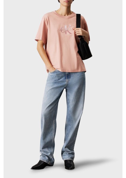 Logo Baskılı Pamuklu Relaxed Fit Bisiklet Yaka T Shirt J20J224798TGW Bayan T Shirt J20J224798 Tgw modelleri