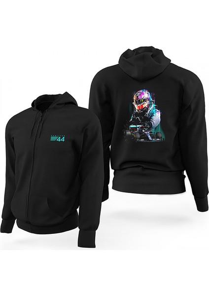 F1 Lewis H. 44 Siyah Fermuarlı Limited Edition Kapşonlu Sweatshirt