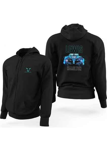 F1 Lewis H. Car Siyah Fermuarlı Limited Edition Kapşonlu Sweatshirt