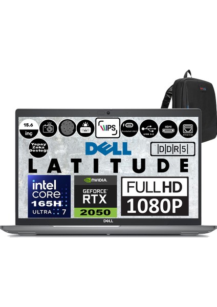 Latitude 5550 Intel Core Ultra 7 165H 16GB Ddr5 4tb SSD Nvidia RTX2050 4gb Ubuntu 15.6" 250NİT Fullhd Taşınabilir Bilgisayar XCTOL555015EMEAF05 + Zetta Çanta