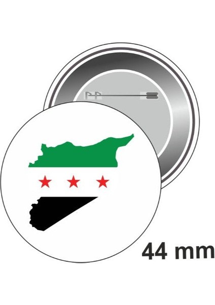 Suriye Haritası Içinde Yeni Bayrağı Yuvarlak Rozeti 44 mm A300025
