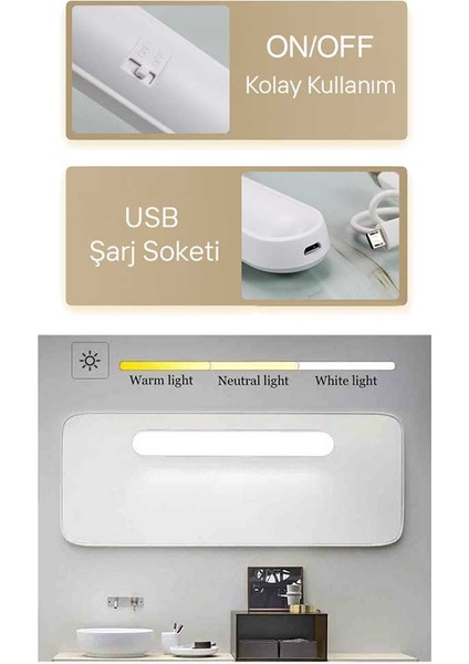 Şarjlı Mıktantıslı Işık Micro USB Kablosuz LED 3 Farklı Işık Martı Aplik -1-2-4- 8-10 Adet