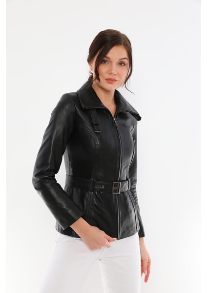 Kadın Belden Kemerli Deri Ceket - Azra fiyatları
