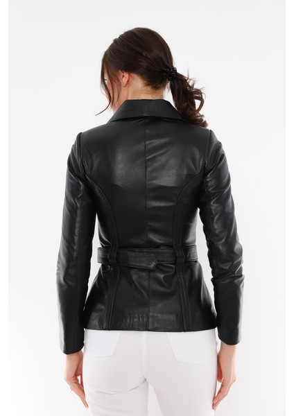 Kadın Belden Kemerli Deri Ceket - Azra indirimleri