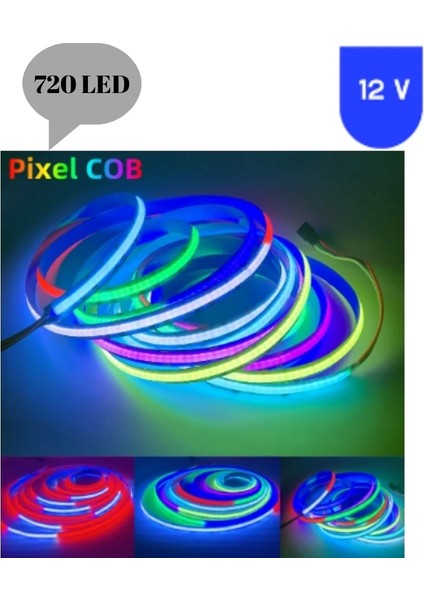 12 Volt 720 Ledli Esnek Cob Pixel Magic Kayar Şerit LED Iç Mekan 5 Metre