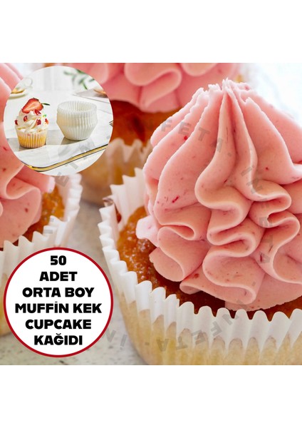 50 Adet Orta Boy Muffin Cupcake Kağıdı, Renkli Kağıt Muffin Kek Kalıbı