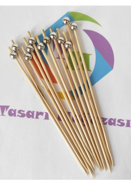 15 cm Uzun Kürdan - 30 Adet Dekoratif Gümüş Küçük Incili Pasta Kürdanı - Kokteyl Karıştırıcı fiyatları