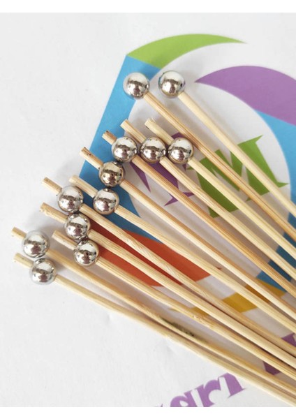 15 cm Uzun Kürdan - 30 Adet Dekoratif Gümüş Küçük Incili Pasta Kürdanı - Kokteyl Karıştırıcı modelleri