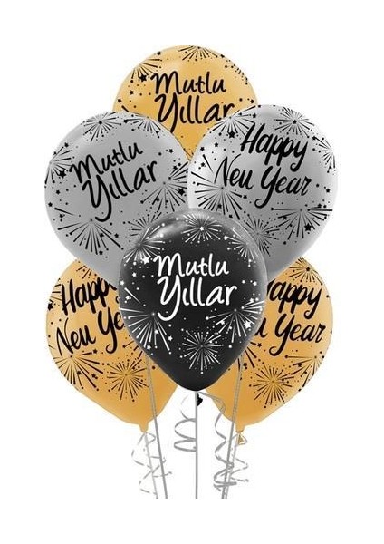 Happy New Year Baskılı Balon 5'li Paket