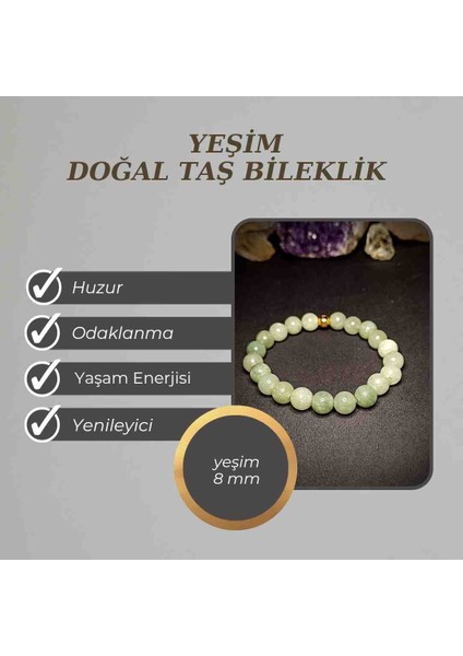 Yeşim (8mm) Doğal Taş Bileklik (Britanya Yeşimi)-1