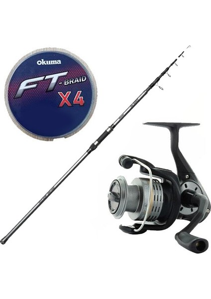 Yekoutdoor Olta Seti Okuma Alaris 390 cm 100-200 gr Surf Kamışı&okuma Revenger Rv-65 Olta Makinesi
