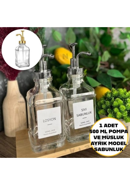 500 ml Tezgah Üstü Dikdörtgen Banyo Mutfak Sıvı Sabunluk | Pompa ve Musluk Ayrık Model Gold