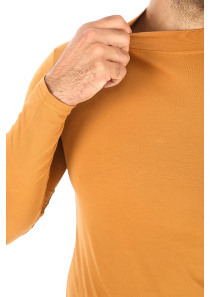 Erkek Dik Yaka Slim Fit Pamuk Likra Tişört-Taba indirimleri