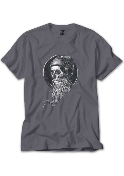 Skull Kuru Kafa Hippy Gri Tişört