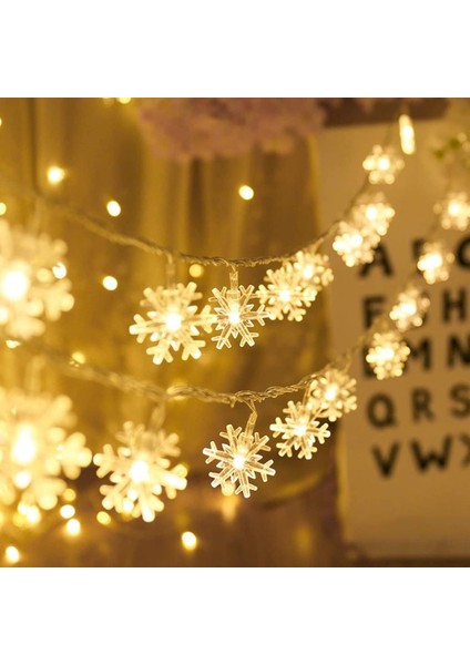 5 Metre LED Işıklı 28'li Kar Tanesi Işık Zinciri Dekoratif Pilli Aydınlatma Ev Dekorasyonu Süsleme Salon Oda Merdiven Balkon Süslemeleri Için Yılbaşı Eğlence Doğum Günlerine Özel Aydınlatma
