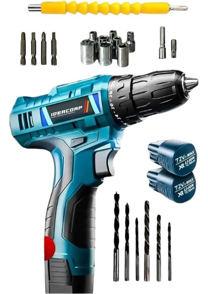 58VOLT 12 Ah Otomatik Korumalı Çelik Şanzuman 2 Akülü Matkap Akülü Vidalama Şarjlı Matkap