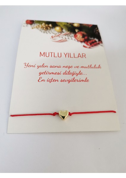 Kırmızı Paraşüt Ipli Gold Kalpli Bileklik