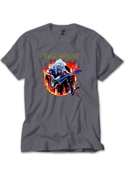 Iron Maiden Fire Gri Tişört