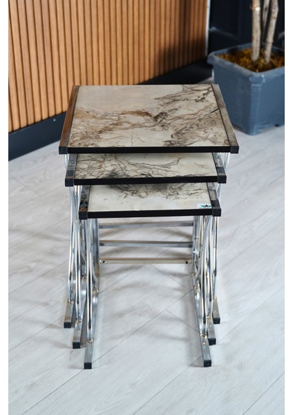 Metal Kare 3'lü Zigon Sehpa