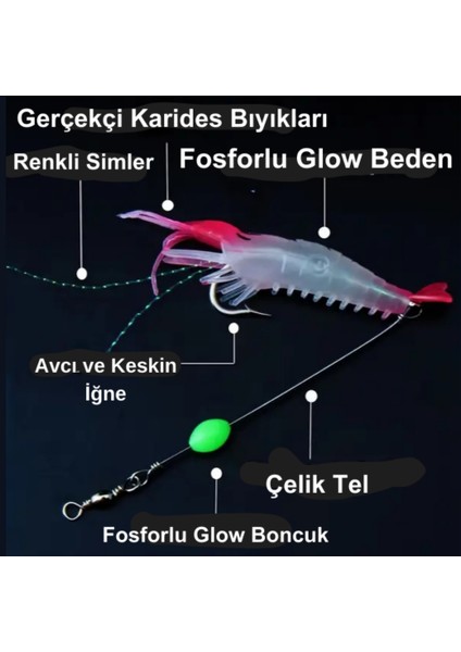 Fosforlu Glow Silikon Karides Yapay Yem Pembe