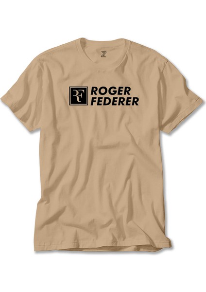 Roger Federer Text Krem Tişört